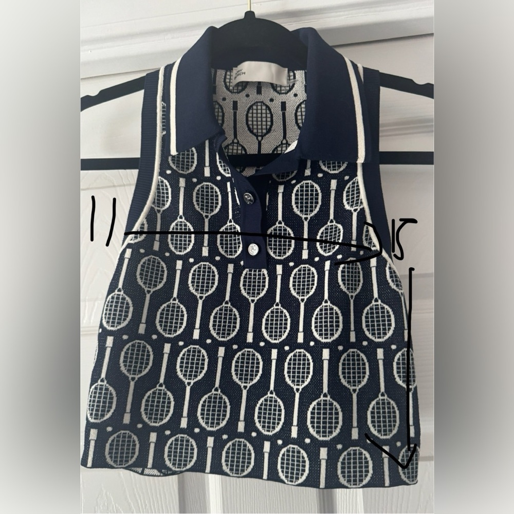 Tory Burch Navy Tennis Print Polo